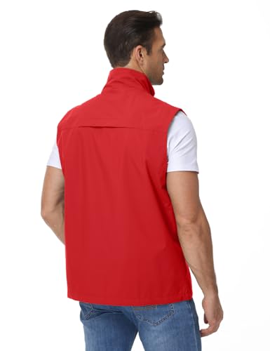 Eisctnd Mens Lightweight Quick Dry Vest Sleeveless Outdwear Utility Jacket | Utility Sleeveless Vest with Multi Pockets, Outerwear Hiking Fishing Photography Camping Travel Outdoor - color: Red, size: Large