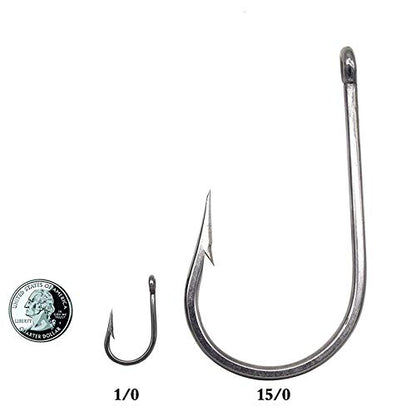 Saltwater Tuna Hooks– Stainless Steel Forged Ringed Extra Strong Big Game Fishing Hook for Giant Shark Salmon, Size 2/0-13/0 - size: 2/0#-5pcs