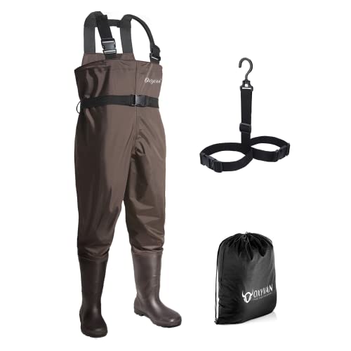 Chest Waders with Boots for Men & Women, Nylon/PVC Lightweight Fishing Wader with Boots Hanger - color: Brown, size: M14/W16