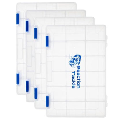 Reaction Tackle Basic Tackle Trays, Clear Plastic Utility Box Organizers with Removable Dividers for Lures, Hooks and Terminal Rigs, Fits Tackle Bags and Boxes - 3600 (4-Pack) - size: 3600 (4-Pack)