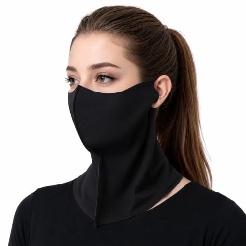 Ice Silk Sun Protection Face Mask for Women, Breathable Cooling Face Cover with Neck Coverage, Driving，Golf，Hiking - color: Black