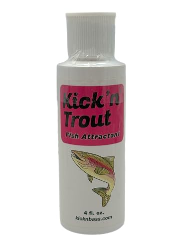 Kick’n Bass Fish Attractant, Supercharged Concentrated Natural Fish Oil Formula Scent for Fishing Lures, One 4 fl oz Bottle. (10 Scents to Choose from) - color: Kick’n Trout