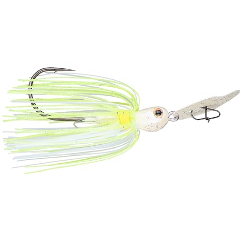Strike King Thunder Cricket Fishing Lure, Vibrating Swim Jig, Silver Blade, 4/0 Jungle-Style Flipping Hook - color: Chartreuse Blue Glimmer, size: 3/8 oz