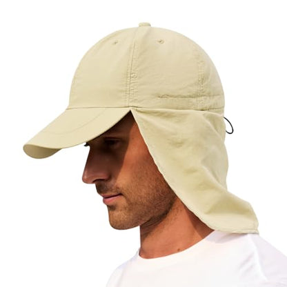 American Trends Mens Sun Hat with Neck Flap, UV Protection Outdoor Flap Hat, Packable Soft Fishing Hiking Gardening Hat - color: Beige