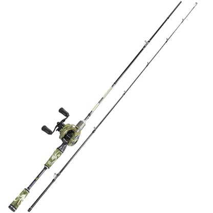 Sougayilang Baitcaster Combo, 30Ton+24Ton Graphite 2-Piece Blanks Casting Fishing Rod,SuperPolymer Handle,“S” Style Hook Keeper with Camo Baitcasting Reel - color: Camo 762-Left Hand