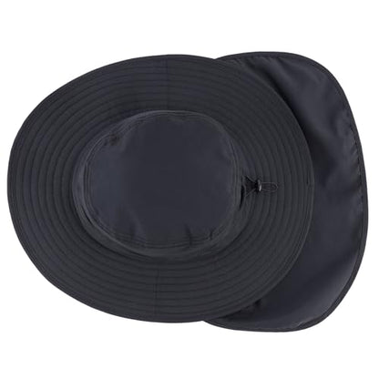 Connectyle Wide Brim Sun Hat for Men Women UPF 50+ Breathable Fishing Hat with Neck Flap Outdoor Hiking Safari Bucket Hats - color: Black