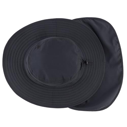 Connectyle Wide Brim Sun Hat for Men Women UPF 50+ Breathable Fishing Hat with Neck Flap Outdoor Hiking Safari Bucket Hats - color: Black