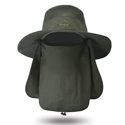 Fishing Hat for Men Sun Protection Hat with Removable Mesh Face Neck Flap Cover Windproof Strap for Men and Women - color: Green