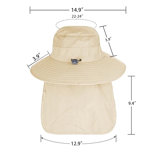 Sun Hats for Men Women Fishing Hat UPF 50+ Breathable Wide Brim Bucket Hats Summer UV Protection Safari Hat with Neck Flap - color: Beige