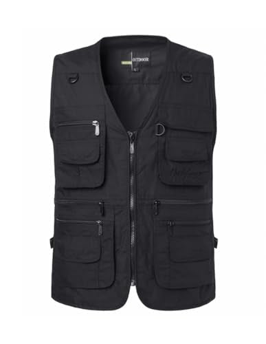 PASOK Men's Work Fishing Vests Lightweight Safari Travel Hunting Waistcoat With Multi-Pockets - color: Black, size: Small