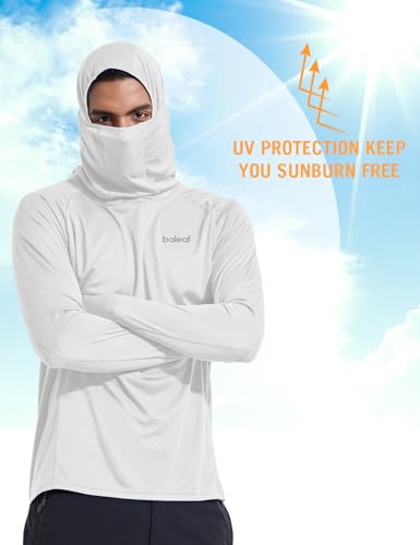 baleaf Men's Sun Protection Hoodie Shirt UPF 50+ Long Sleeve UV SPF T-Shirts with Mask Rash Guard Fishing Lightweight - color: 03-white, size: Large