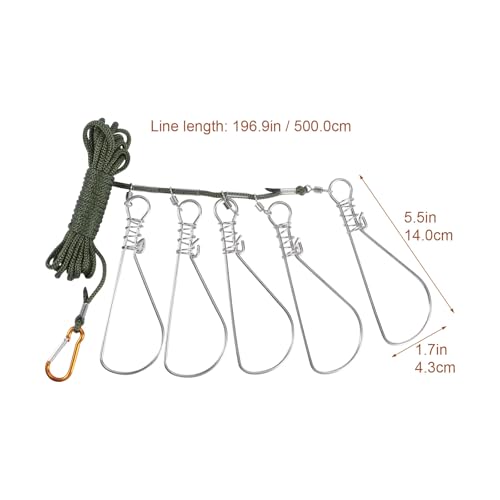 NOLITOY 2 Sets Fishing Lock Stainless Steel Stringer with 5 Hooks for Kayak Trout Fishing and Outdoor Use