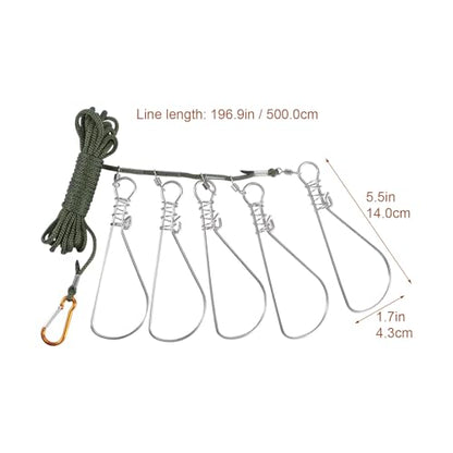 NOLITOY 2 Sets Fishing Lock Stainless Steel Stringer with 5 Hooks for Kayak Trout Fishing and Outdoor Use