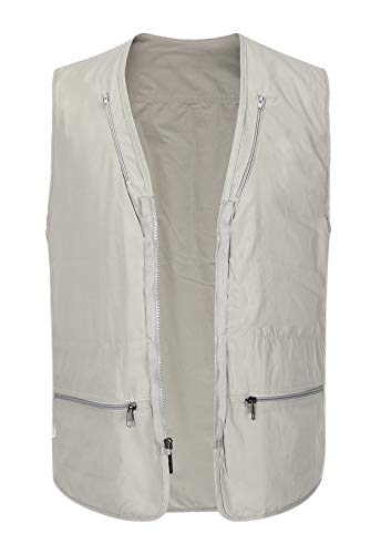 Spanye Mens Fishing Vest Multi Pocket Vests Safari Travel Photo Work Jacket Alive Outerwear - color: Beige, size: 5X-Large