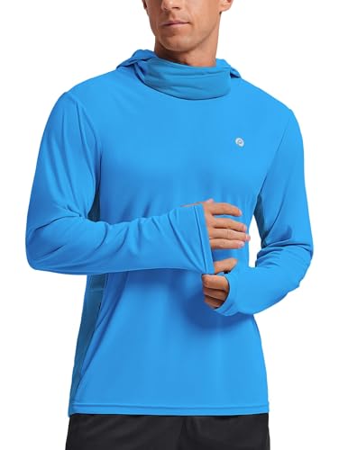 PINSPARK UPF 50+ Sun Protection Hoodie Men with Mask Quick Dry Long Sleeve Fishing Hiking Shirts UV Rash Guard Lightweight - color: Brilliant Blue, size: 3X-Large