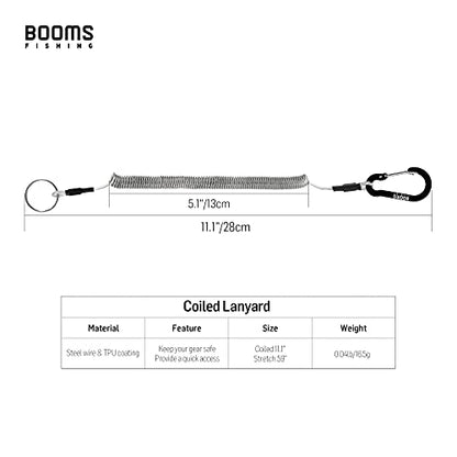 Booms Fishing T04 Fishing Lanyards Fishing Tool/Pole Safety Coil Lanyard Retractable Wire Inside Tup Cover - color: Black , with carabiner, 6pcs
