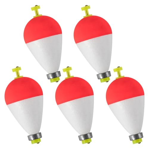 Dr.Fish 5 Pack Weighted Fishing Bobbers Snap-on Spring Bobbers Push Button Floats EVA Foam Pear Shape Bass Freshwater Fishing for Crappie Panfish Bluegill Trout - color: Red/White, size: 2.5"(3/4oz)