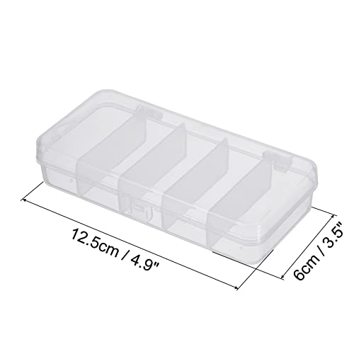 Fishing Tackle Box, 4 Pack 4.9 x 2.4 x 1 Inch Plastic 5-Grid Fish Lure Bait Hooks Accessory Storage Container, Clear