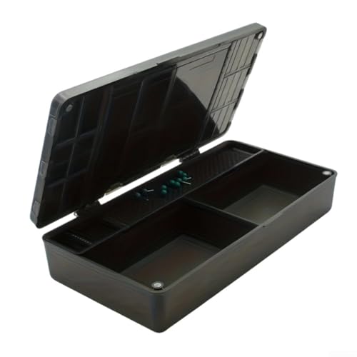 Carp Fishing Tackle Box with 10 Rig Pins, Deep Compartment for Spools and Tools, PVC Storage System for Leader Lines and Accessories, Black