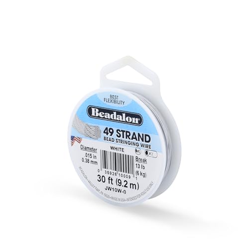 Beadalon 49 Strand Stainless Steel Bead Stringing Wire, .015 in / 0.38 mm, White, 30 ft / 9.2 m - color: White, style: .015 in / 0.38 mm, 30 ft / 9.2 m