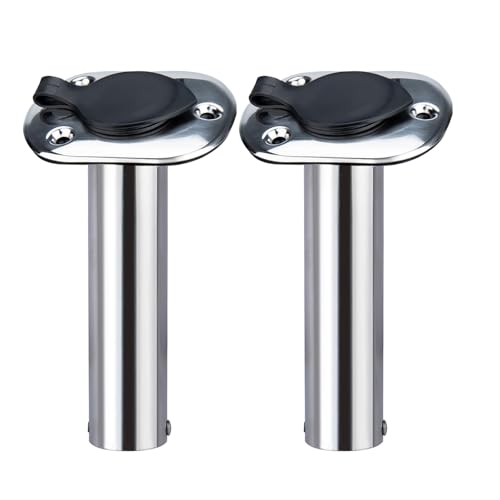 Hoffen 2Pcs Boat Stainless Steel Fishing Rod Holder Flush Mount 15/30/90 Degree with PVC Cap,Inner Tube and Gasket - style: 90 Degree