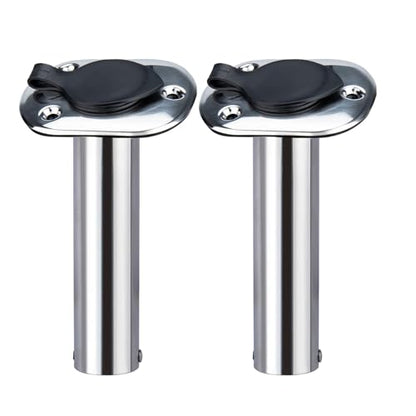 Hoffen 2Pcs Boat Stainless Steel Fishing Rod Holder Flush Mount 15/30/90 Degree with PVC Cap,Inner Tube and Gasket - style: 90 Degree