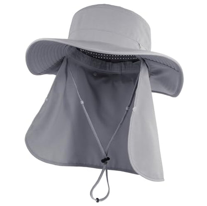 Connectyle Men's Wide Brim Sun Hat with Neck Flap UPF 50+ Packable Breathable Boonie Bucket Hat for Fishing Hiking Safari - color: Light Grey