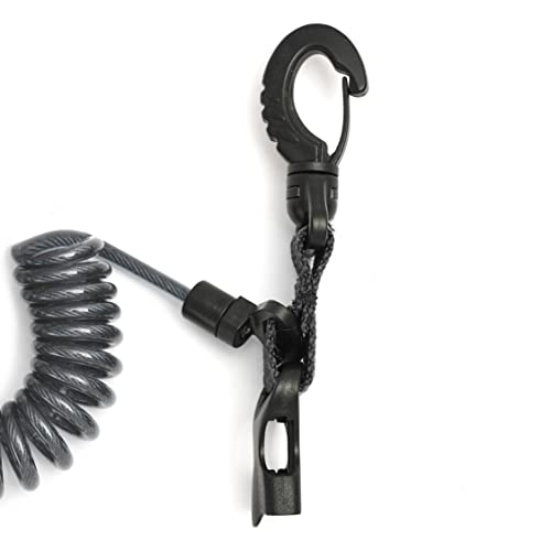 Calissa Offshore Kayak & Spearfishing Stainless Steel Fish Stringer Clip + 36” Steel Core Lanyard+Speargun Spear Fishing Freedive Freediving Scuba Dive Diving Large Holder - style: Black - Regular