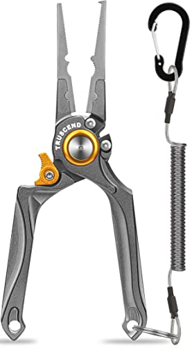 TRUSCEND Easy Use Lockable Fishing Pliers with Tungsten Carbide Cutter, Innovative Ergonomic Handy Handle, Saltwater Corrosion Resistant Teflon Coated Fishing Tool, Light Multi-Function Fishing Gear - color: D-gray