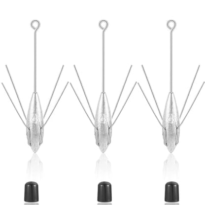 3 Pcs Sputnik Sinker Long Tail Fishing Weight Equipment, Saltwater Surf Casting Catfish Sinkers, Beach Sea Ocean Sand Fishing Spider Sinker(Silver) - color: Silver, size: 4oz-3pcs