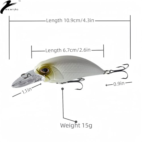 Bestac Fishing Lures Hard Bait Deep Diving Swimbait Crankbait Topwater Lures with Treble Hooks 3D Eyes for Bass Trout Freshwater and Saltwater Depth 1-1.5m Weight 14.5g - color: #4