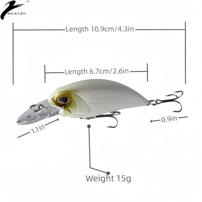 Bestac Fishing Lures Hard Bait Deep Diving Swimbait Crankbait Topwater Lures with Treble Hooks 3D Eyes for Bass Trout Freshwater and Saltwater Depth 1-1.5m Weight 14.5g - color: #4