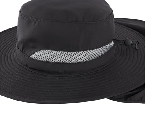 Connectyle UPF 50+ Wide Brim Sun Hat for Men Women UV Protection Fishing Hat with Neck Flap Outdoor Safari Bucket Hiking Hats - color: Black