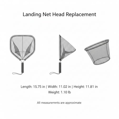 Rubber Mesh Landing Net Head Replacement, Aluminum Alloy Frame for Freshwater Fishing, Smooth Surface Design (1 Pack) - size: 15.75 x 11.02 x 11.81"