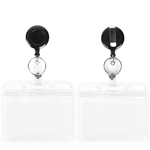 2Pack Black Lanyards with Horizontal ID Badge Holder and Retractable Reel | Lightweight with Clip,for Office,Keys etc - color: 2 Pack-black With Badge Reel and Badge Holder