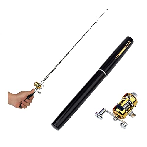 2023 Pocket Size Fishing Rod - Pen Fishing Pole and Reel Combo, Portable Telescopic Small Fishing Pole Mini Fishing Rod, Micro Collapsible Fishing Rod and Reel Combo Travel Fishing Kits - color: Black