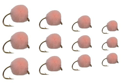 Trout Flies for Fly Fishing | Bead Head Trout & Salmon Eggs, 12pc Fly Fishing Lures in Size 12 | Streamer Flies and Steelhead Flies | Sizes 8,10,12,14 - color: Peach