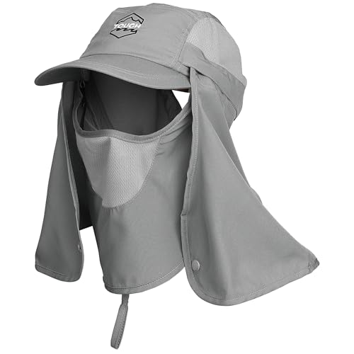 Tough Headwear Fishing Cap w/Face Mask & Neck Flap - Sun Protection Hat with UPF 50 -Landscaping Hats for Women and Men - color: Grey