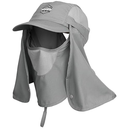 Tough Headwear Fishing Cap w/Face Mask & Neck Flap - Sun Protection Hat with UPF 50 -Landscaping Hats for Women and Men - color: Grey