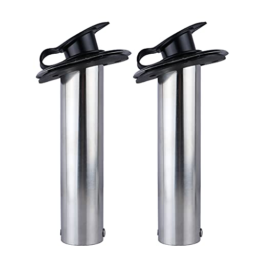 Hoffen 2Pcs Boat Stainless Steel Fishing Rod Holder Flush Mount 15/30/90 Degree with PVC Cap,Inner Tube and Gasket - style: 15 Degree