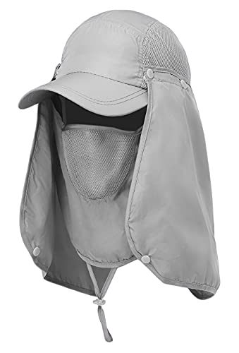 Sun Cap Fishing Hat for Men & Women, UV Protection, Lightweight Baseball Hat, Detachable Neck Flap & Face Cover, Windproof - color: Light Grey