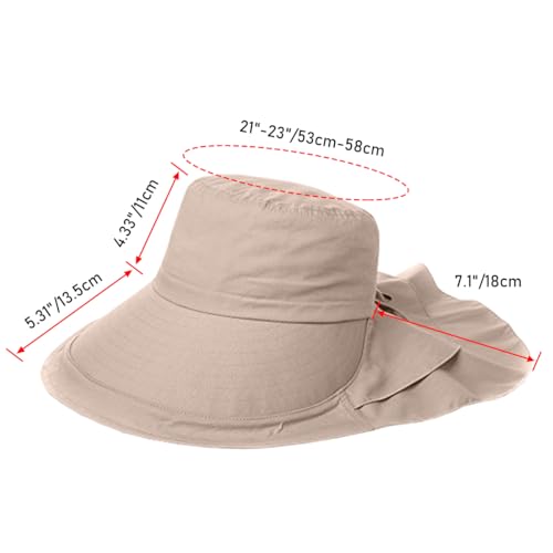 Womens Sun Hat UPF 50+ Wide Brim and Ponytail Hole, Hiking Safari Hat with Neck Flap… - color: Light Grey+beige