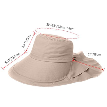 Womens Sun Hat UPF 50+ Wide Brim and Ponytail Hole, Hiking Safari Hat with Neck Flap… - color: Light Grey+beige