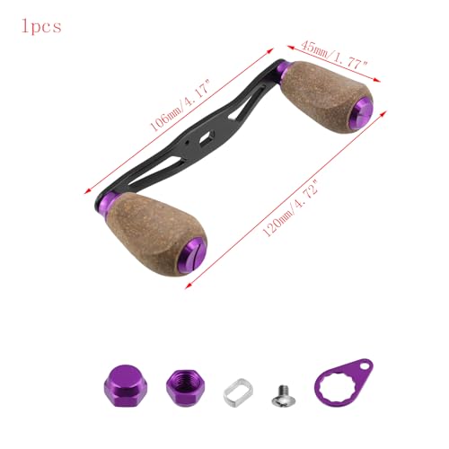 Fishing Reel Handle Replacement Parts Purple Fishing Baitcasting Reel Handle Rocker Arm Girp Fishing Rod Spinning Reel Grip with Wood Knob - color: Purple