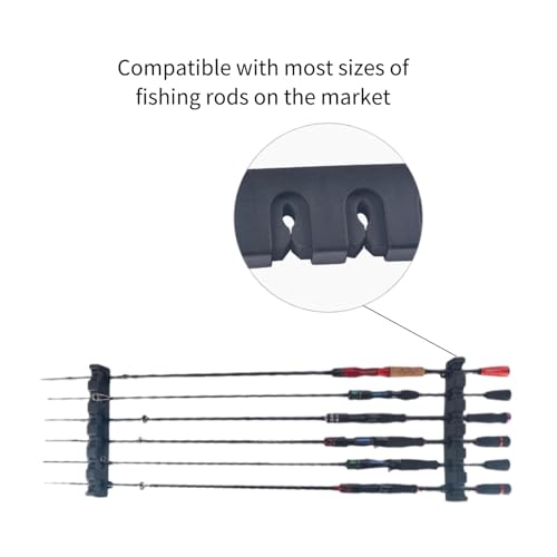 Wall Mount Fishing Rod Holders for Garage Organization, Horizontal Fishing Pole Holder Holds 6 Rods or Combos