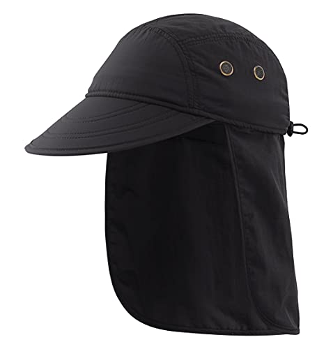 Connectyle Mens Foldable UV Protection Sun Hat with Removable Neck Flap Outdoor Adventure Sun Cap for Fishing Hiking Safari - color: Black
