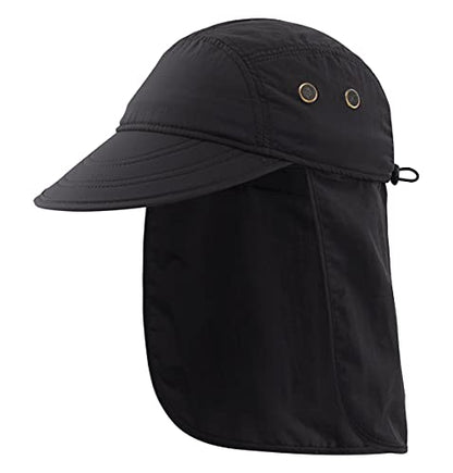 Connectyle Mens Foldable UV Protection Sun Hat with Removable Neck Flap Outdoor Adventure Sun Cap for Fishing Hiking Safari - color: Black
