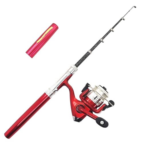 Compact Pocket Telescopic 38inch Mini Pen Fishing Rod Spinning Reel Combos Pen Folded Fishing Pole Spinning Wheel Gift for River, Lake, Reservoir, Ice Fishing and So On - color: Red