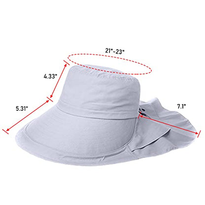 Womens Sun Hat UPF 50+ Wide Brim and Ponytail Hole, Hiking Safari Hat with Neck Flap… - color: Light Gray
