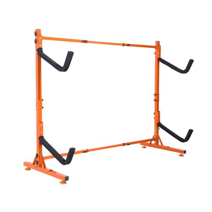 VEVOR Kayak Storage Rack, Heavy Duty Adjustable Freestanding Stand with Lockable Wheels for Indoor Outdoor Garage Shed Dock, Holder for Canoe, SUP, Surfboard & Paddleboard - style: Freestanding-2 Kayaks-orange